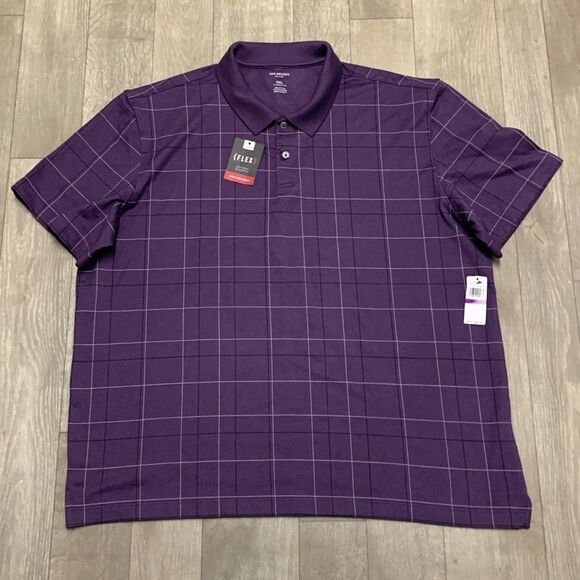 Mens NWT Van‎ Heusen Flex Classic Fit Natural Stretch Plaid Polo Shirt - Picture 1 of 7